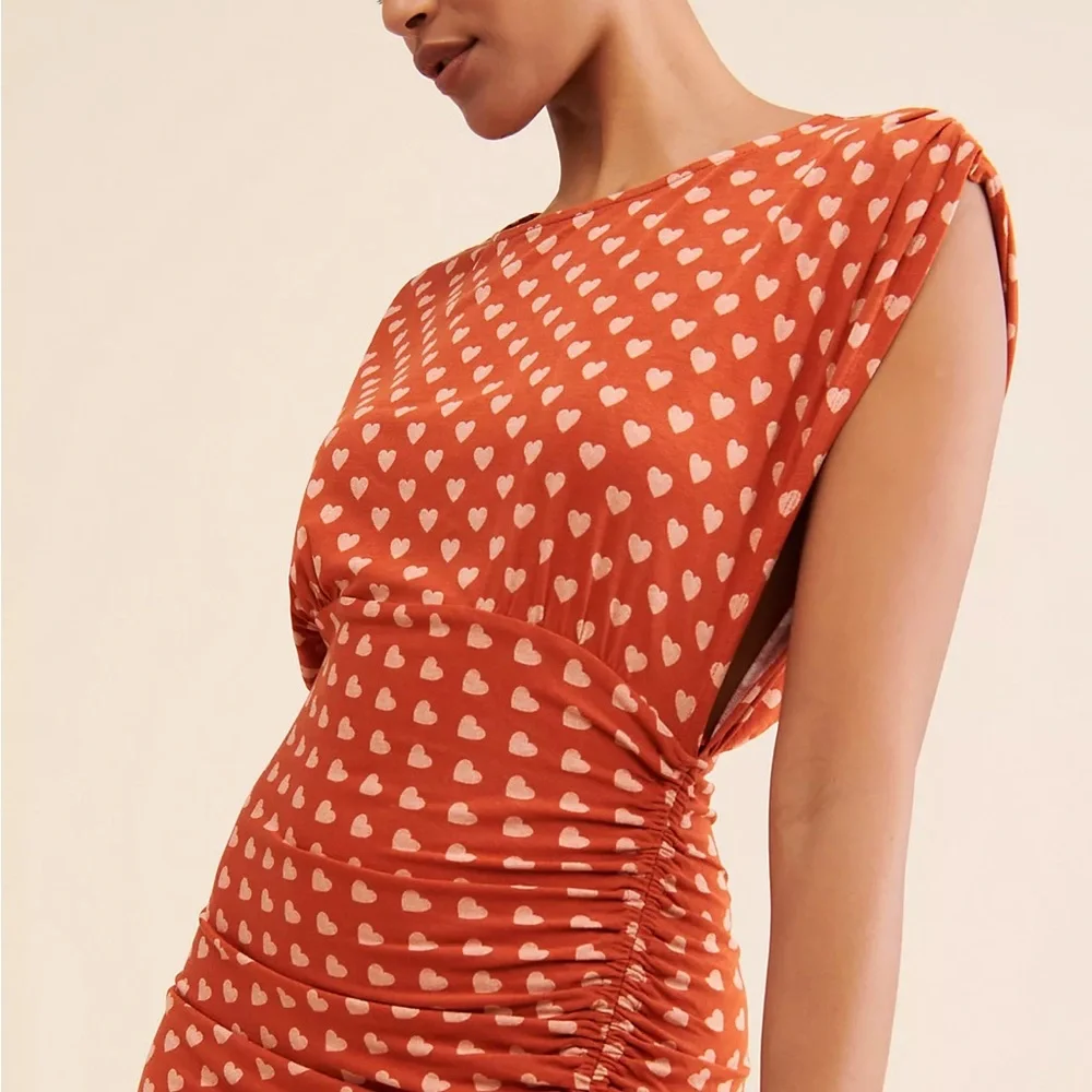Free people lakeside printed midi dress fantastic rust orange color with hearts!_4